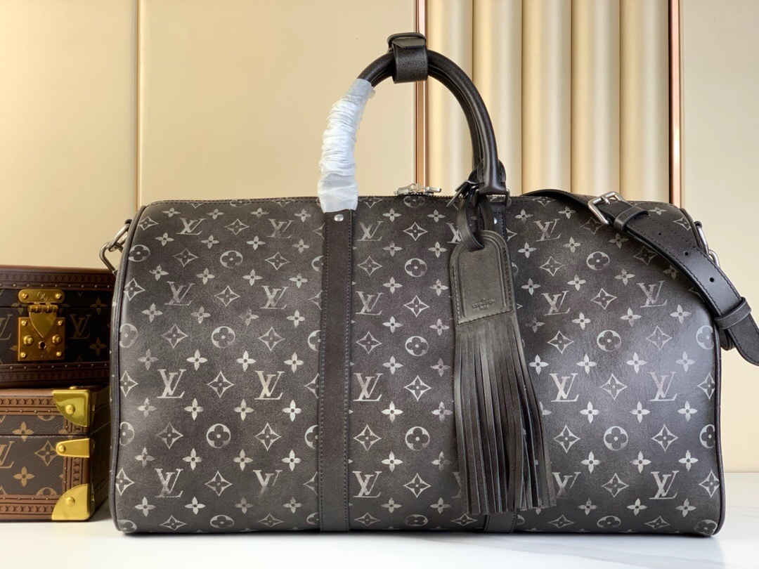 LV Keepall Bandoulière 50 travel bag in Monogram Shadow leather