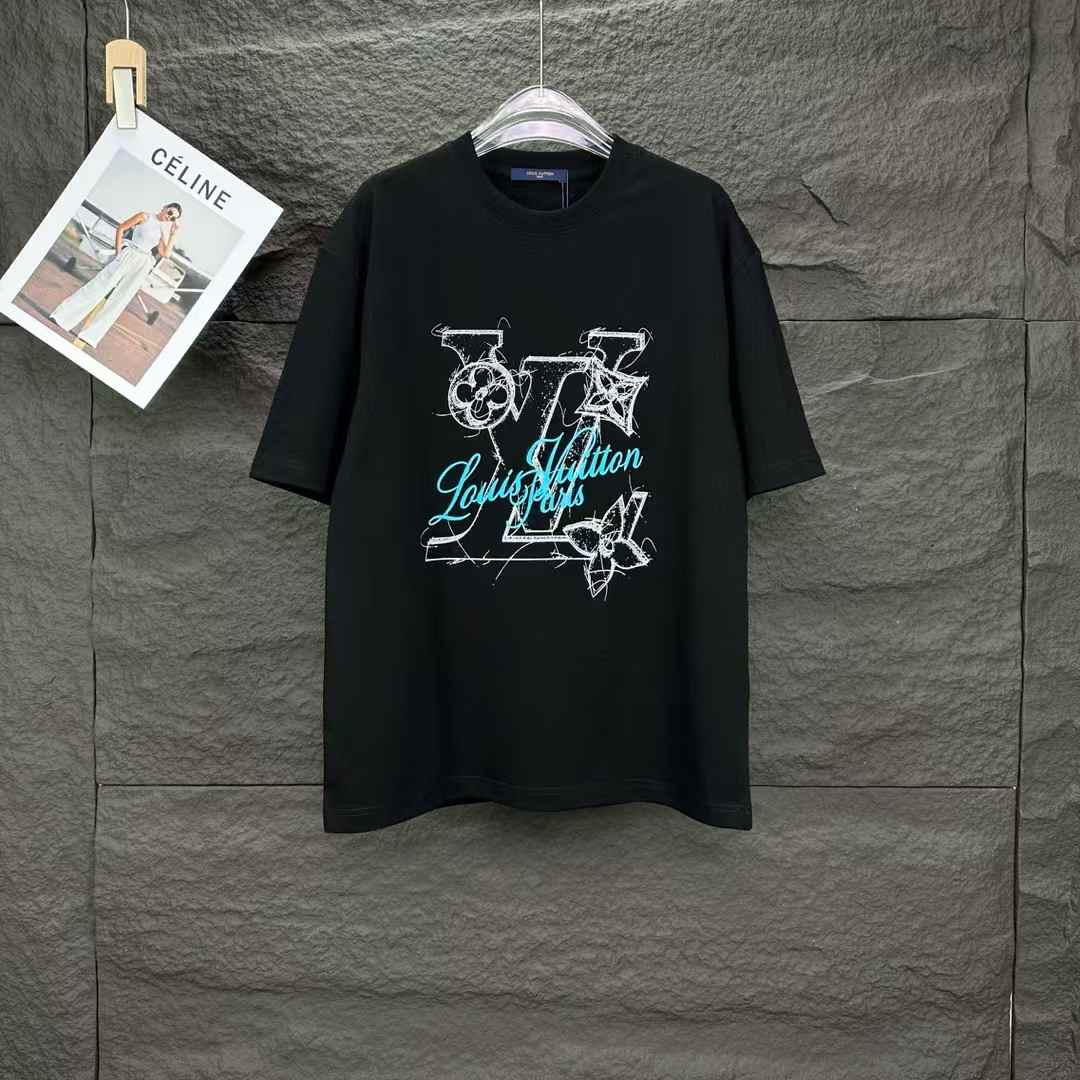 LV t-shirt with a white and blue graphic logo