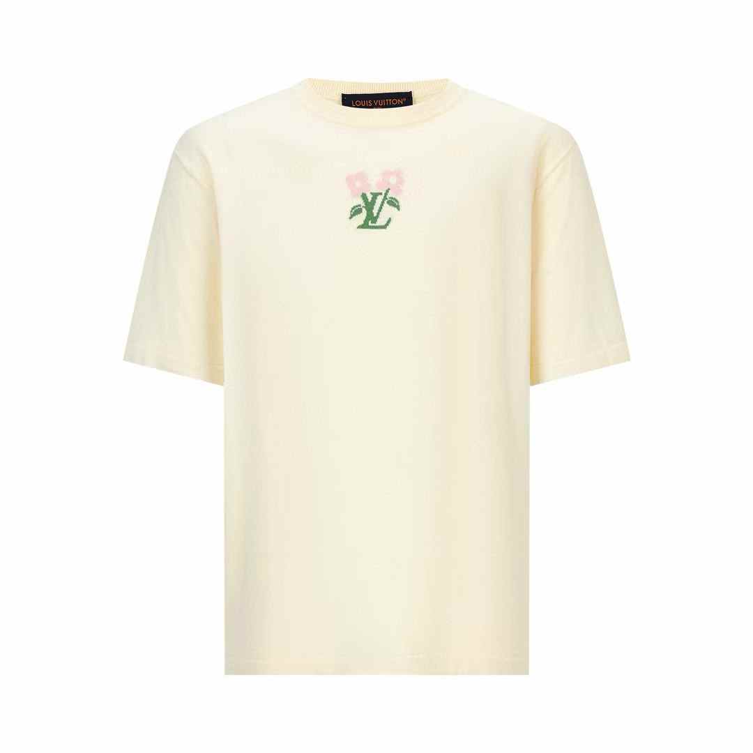 LV by Tyler, the Creator Short-Sleeved Cotton Knitted Crewneck in "Egg Shell" T-shirt