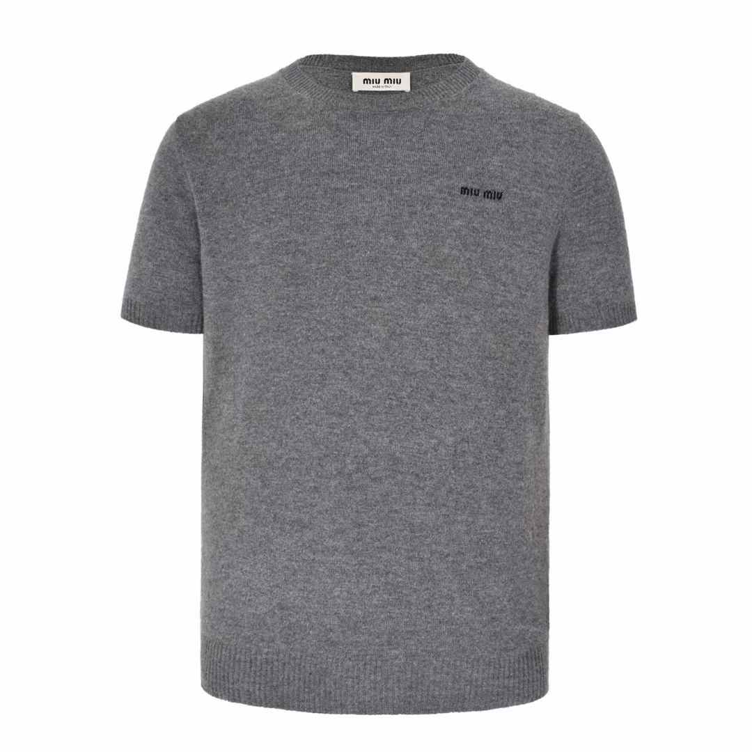 miu miu logo-embroidered cotton t-shirt in grey mélange