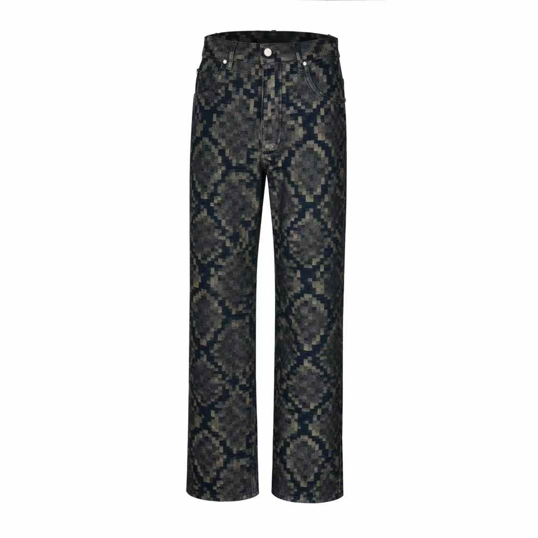 LV Graphic Denim Skate Pants featuring a pixelated snake-inspired jacquard