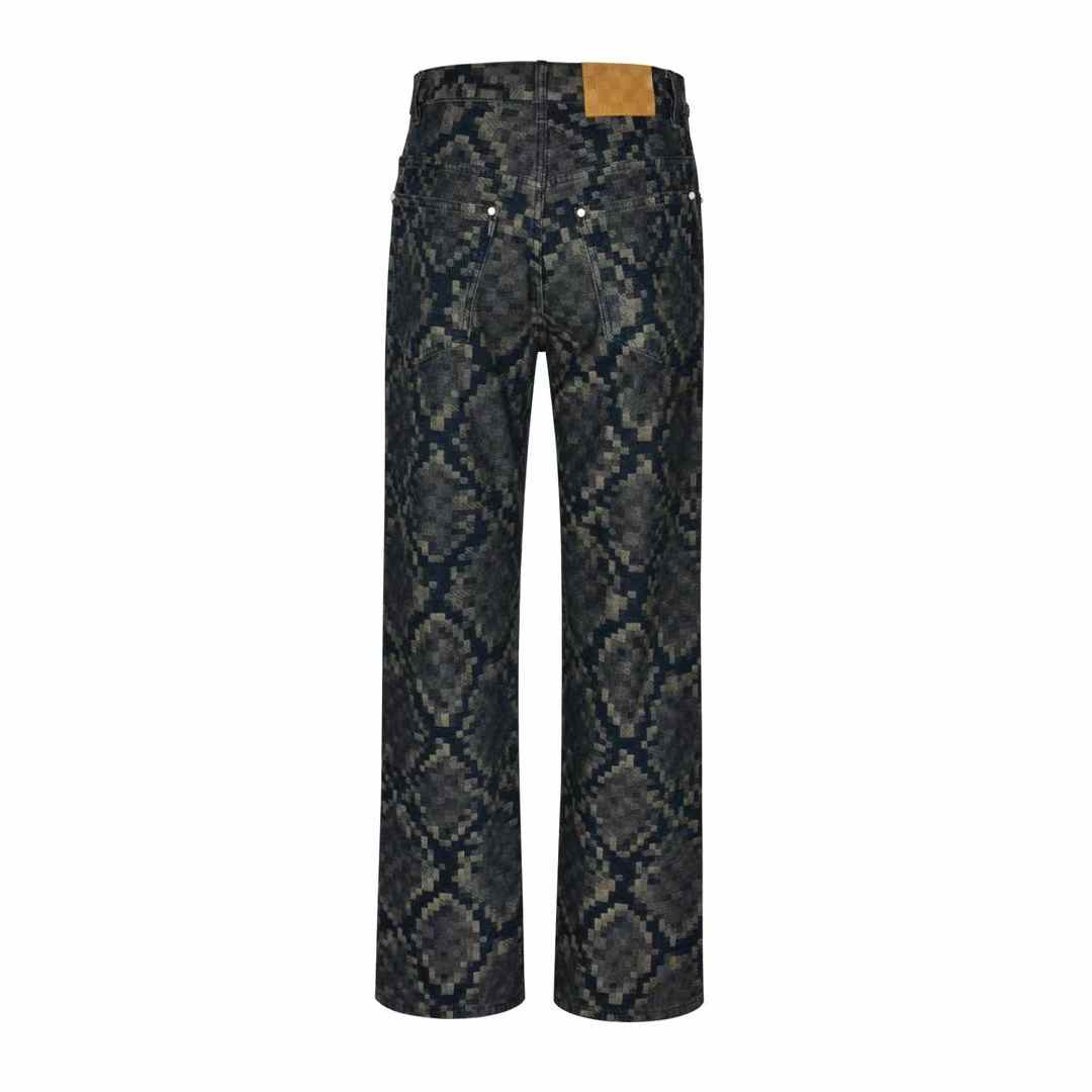 LV Graphic Denim Skate Pants featuring a pixelated snake-inspired jacquard