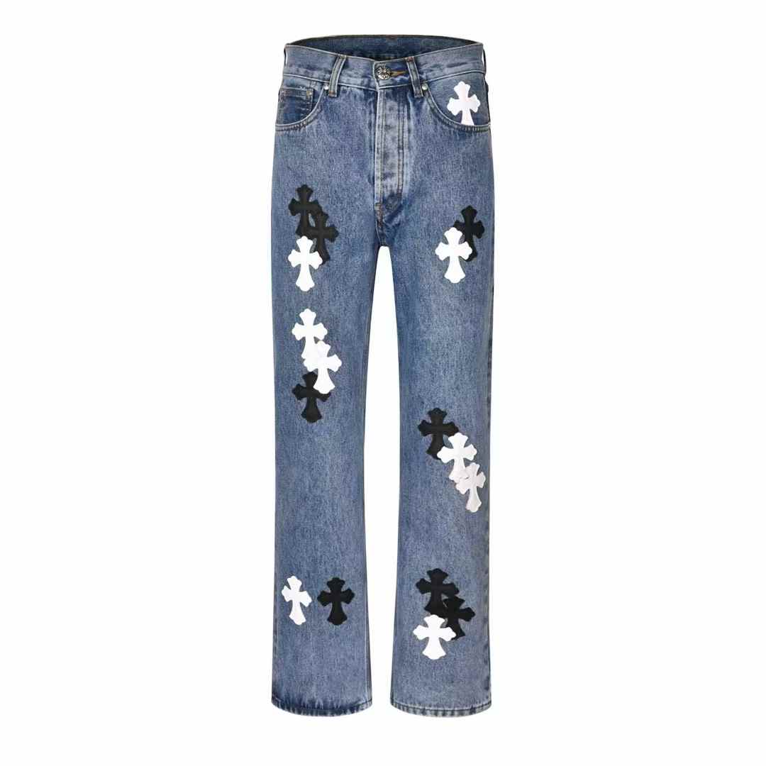 Chrome Hearts jeans with cross patches