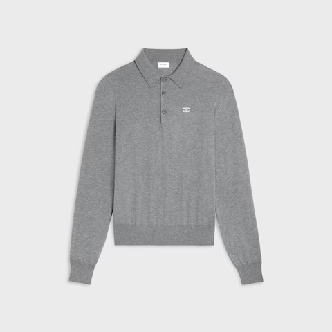 Celine Triomphe long-sleeve polo shirt in grey cotton
