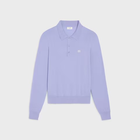 Celine logo-embroidered cotton polo sweater in light purple