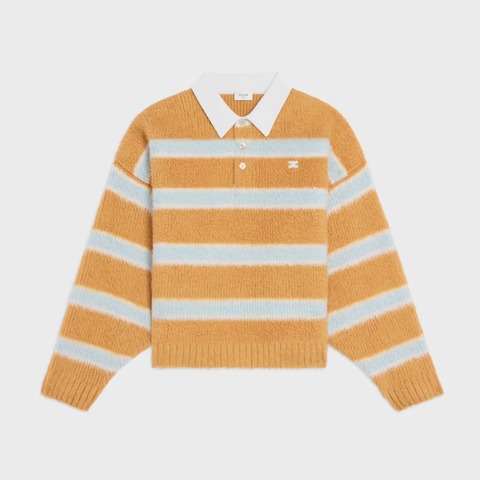 Celine cropped striped ribbed brushed cotton-blend polo T-Shirt