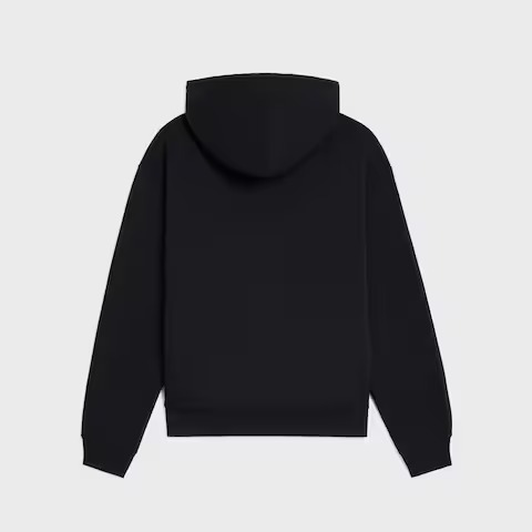 Celine Loose Hoodie in black cotton fleece with a Celine print