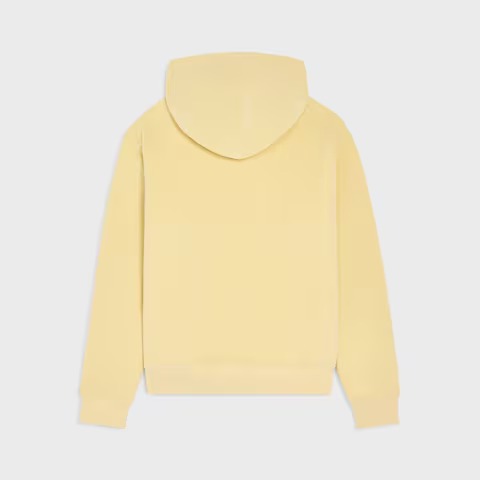 CELINE Logo-Embroidered Cotton-Blend Velour Zip-Up Hoodie in a yellow color with colorful beads on the drawstrings