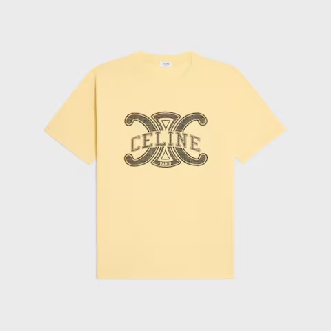 Celine Logo-Print Cotton-Jersey T-shirt in pastel yellow