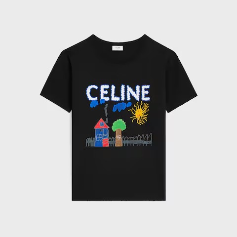 Celine "Celine Paris T-shirt in Cotton Jersey" with a kids' drawing print