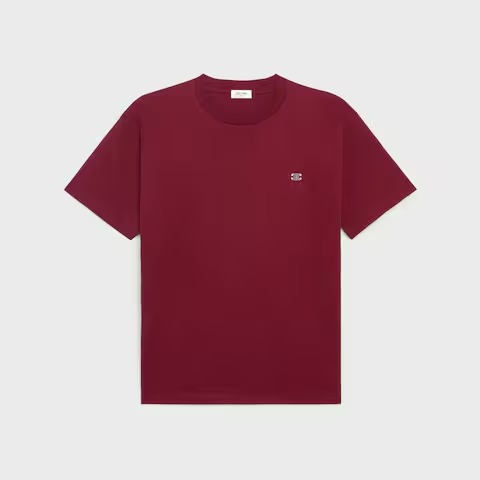 Celine Triomphe loose t-shirt in vintage burgundy ecru cotton jersey
