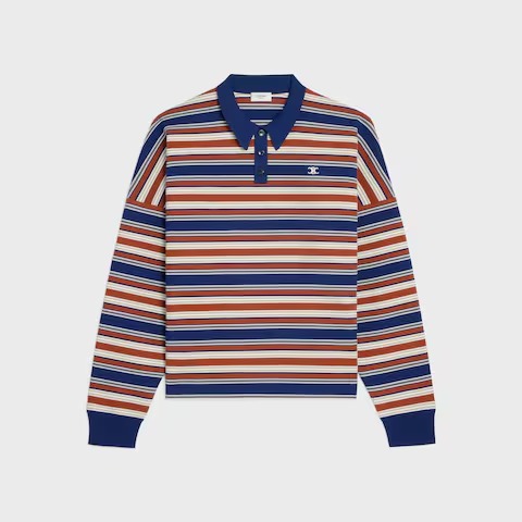 Celine Triomphe Loose Polo in striped cotton jersey with Triomphe embroidery