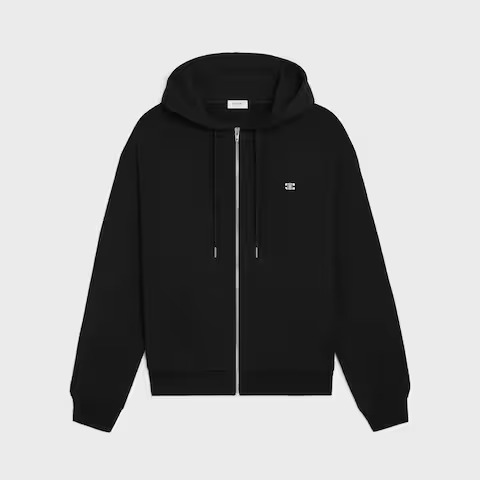 CELINE Triomphe Loose Zipped Hoodie in cashmere cotton in the color black