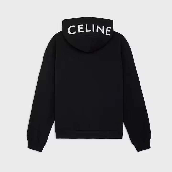 Celine loose zipped hoodie in black cotton fleece