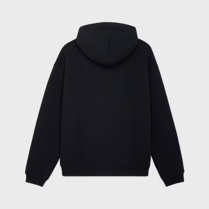 Celine loose hoodie in black cotton fleece with contrasting Celine logo drawstrings