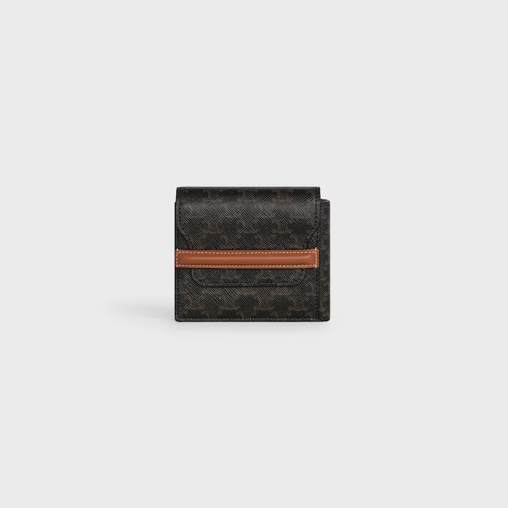 Celine Flap Origami Wallet in Triomphe Canvas and Lambskin leather with gold finishing