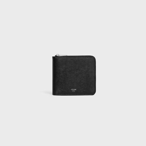 Celine Zipped Bi-fold Wallet in black grained calfskin leather