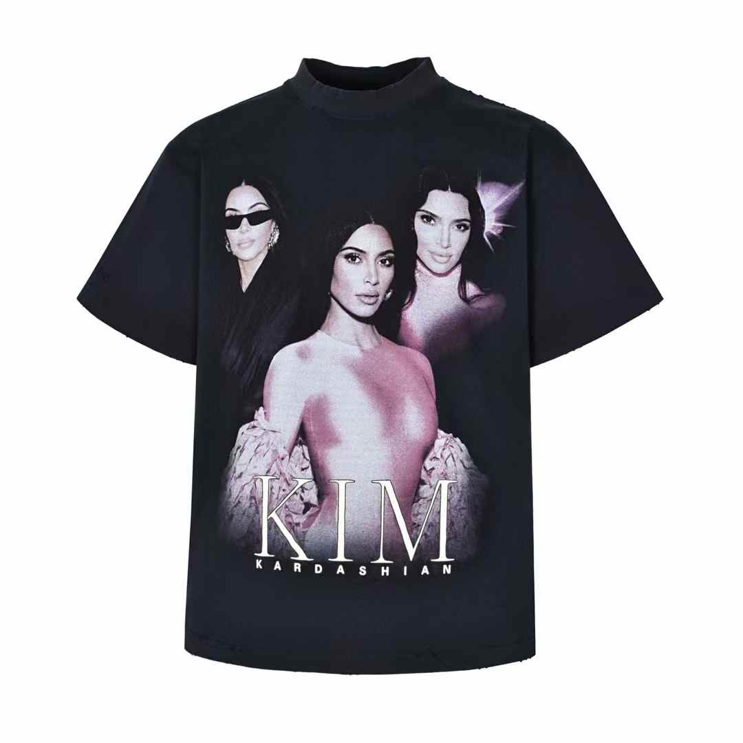 Balenciaga Kim K Oversized T-shirt in faded black cotton jersey.
