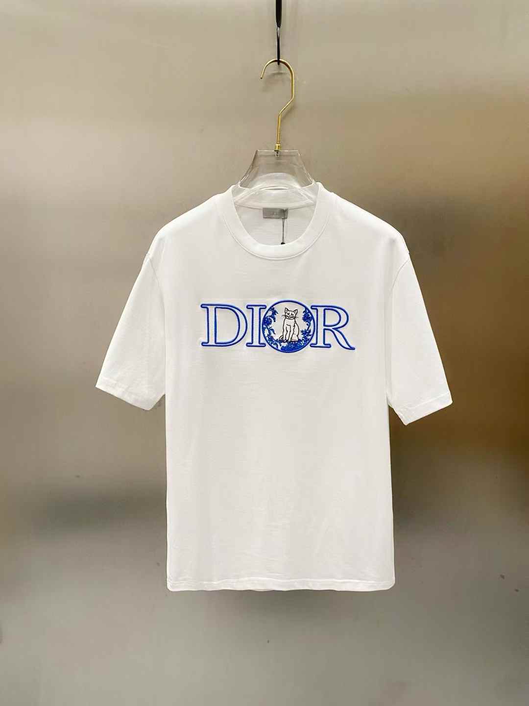 Dior cotton jersey T-shirt with a blue seasonal floral motif and contrasting topstitching
