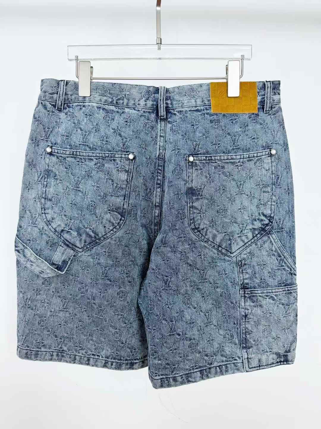 LV Denim Carpenter Shorts in a blue acid wash