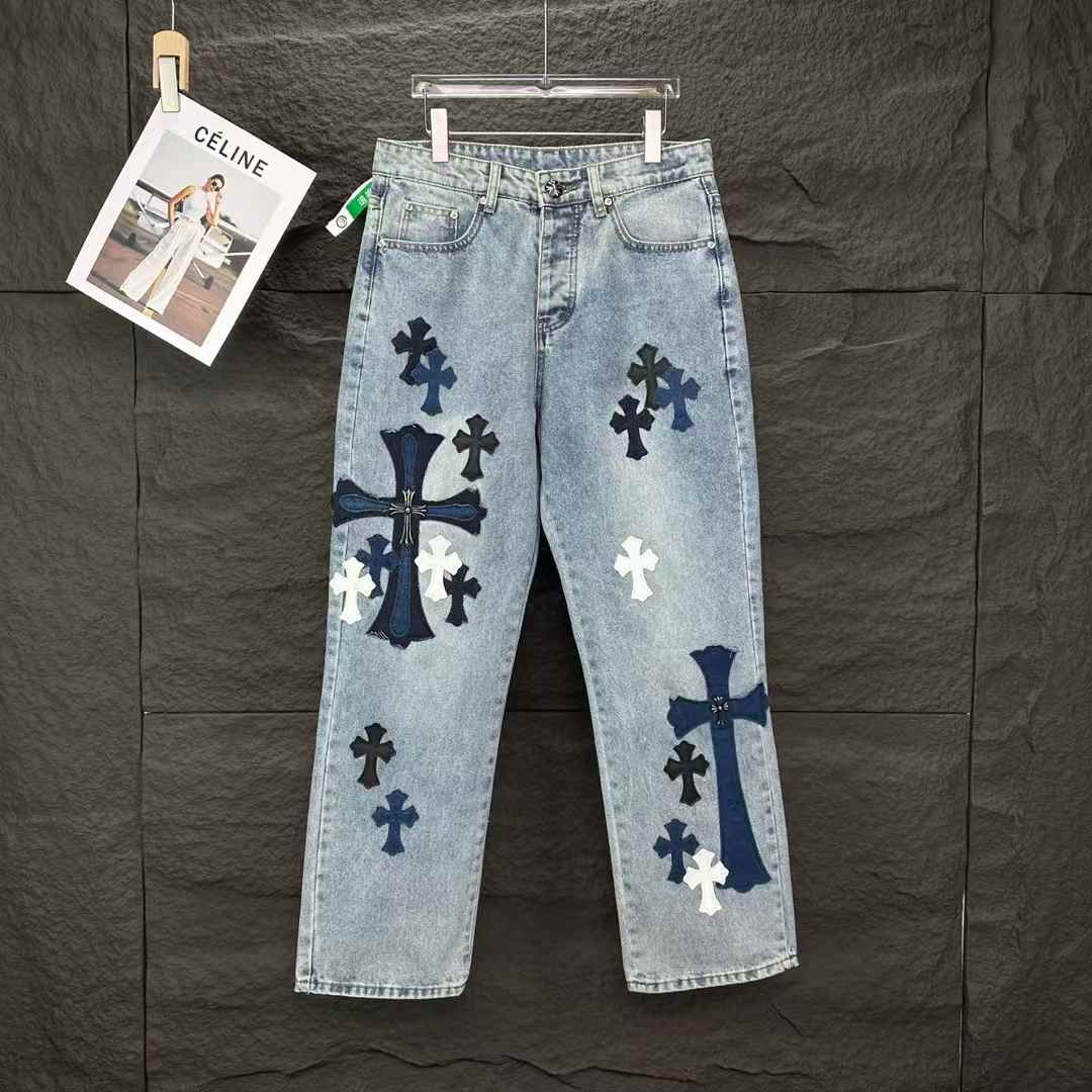 Chrome Hearts denim jeans with cross patches
