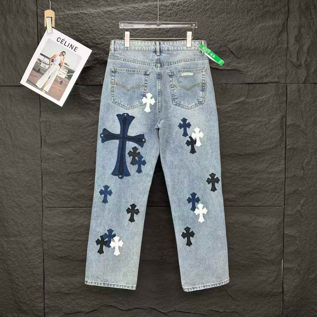 Chrome Hearts denim jeans with cross patches