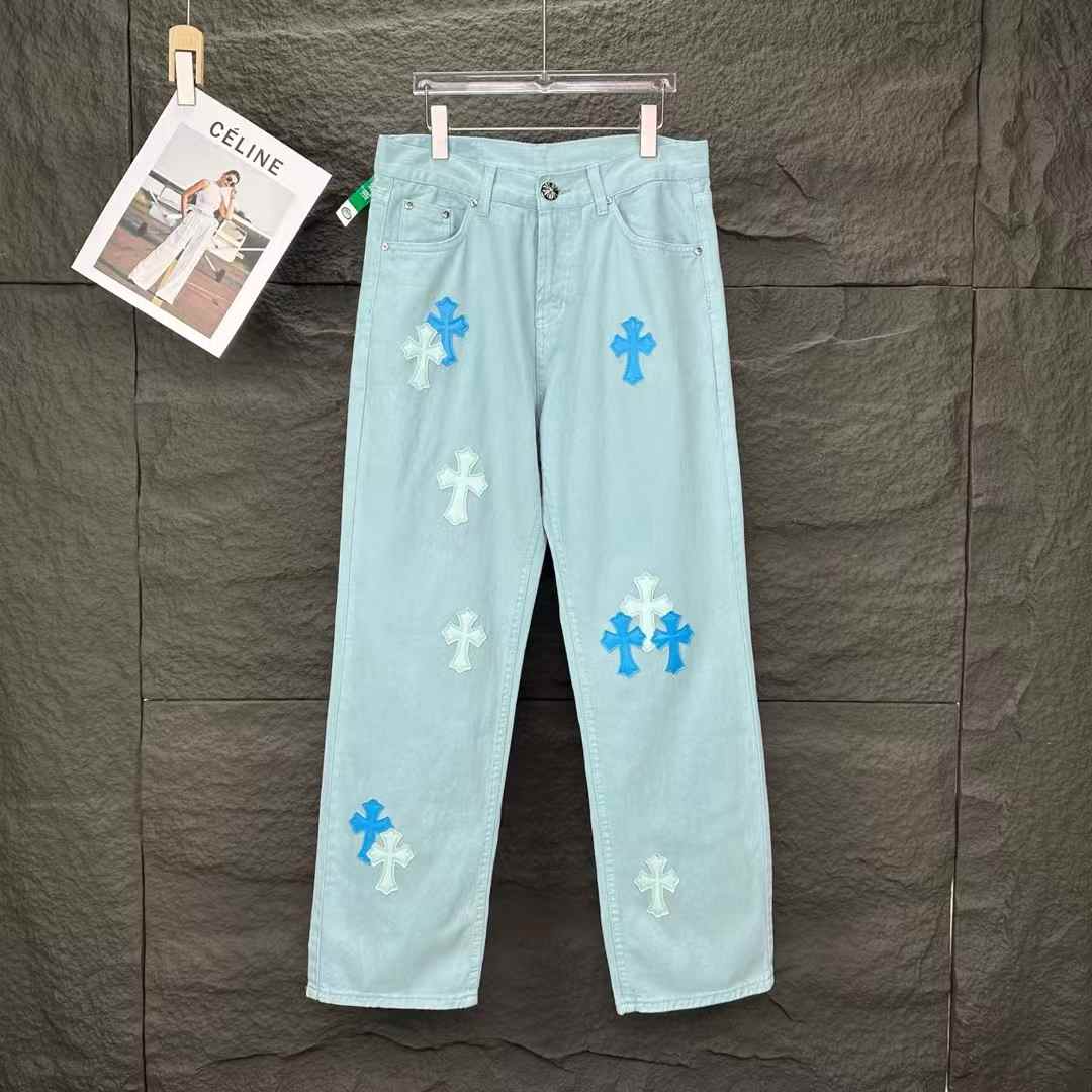 Chrome Hearts x Drake Certified Lover Boy Vintage Levi's Jeans in washed blue with leather crosses