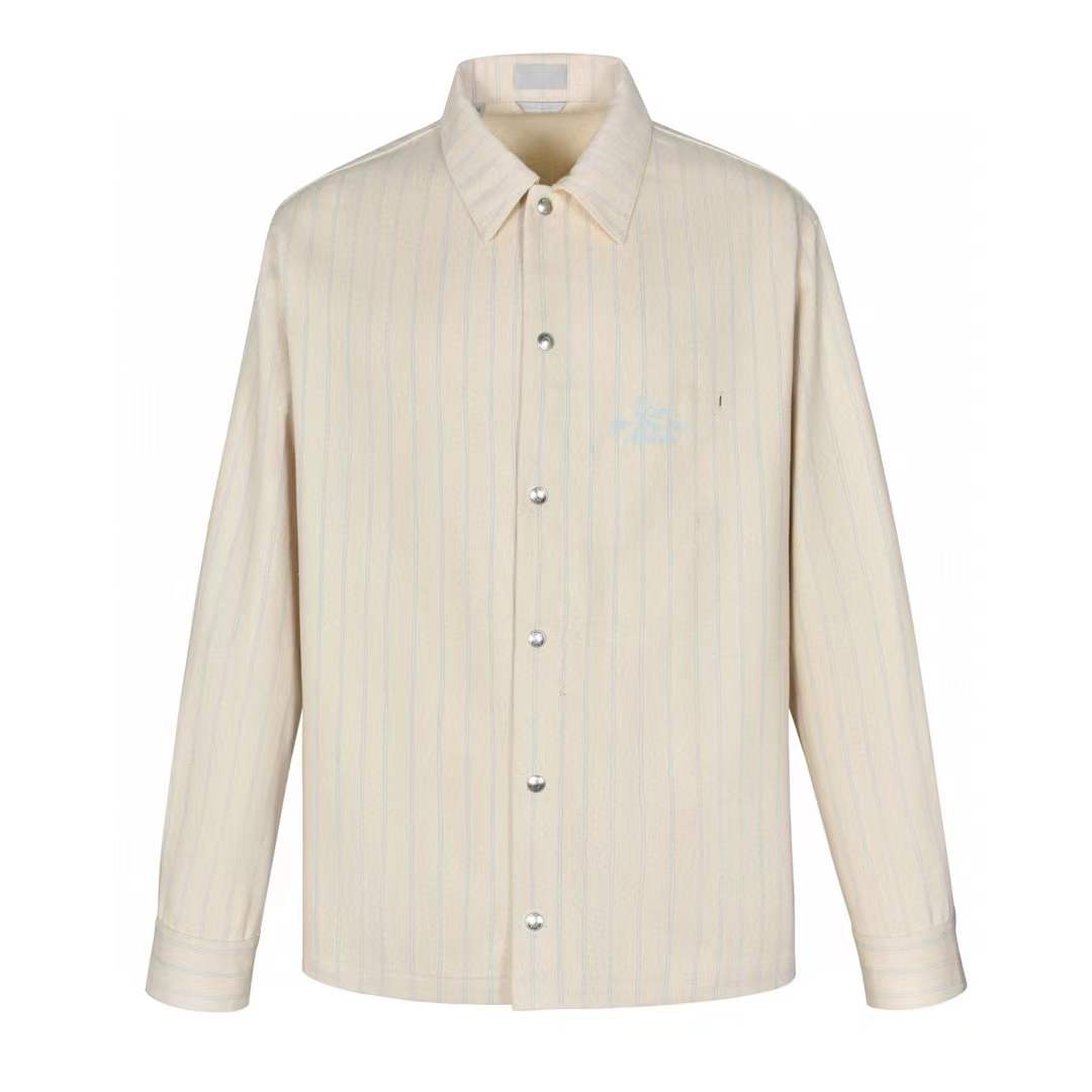christian dior De Voir Leo pinstripe overshirt in a cotton-linen blend and neutral color