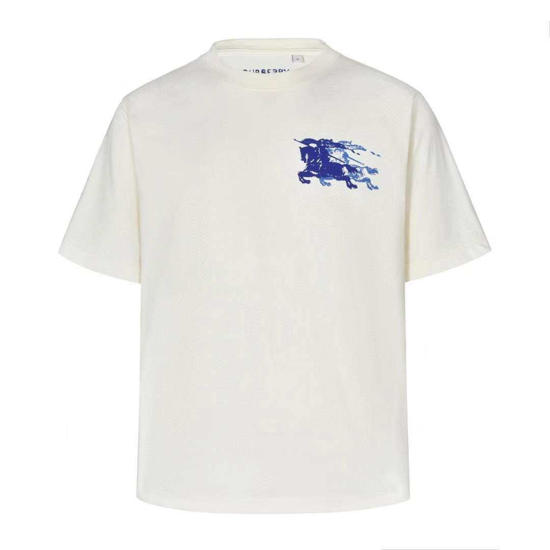 Burberry EKD cotton t-shirt in white with a blue signature Equestrian Knight motif