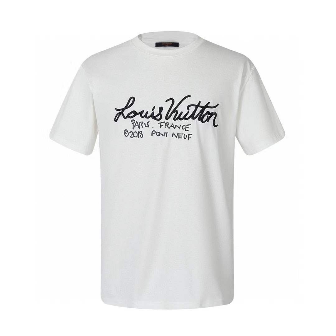 LV Pont Neuf T-shirt with a black script logo and "Paris, France" text