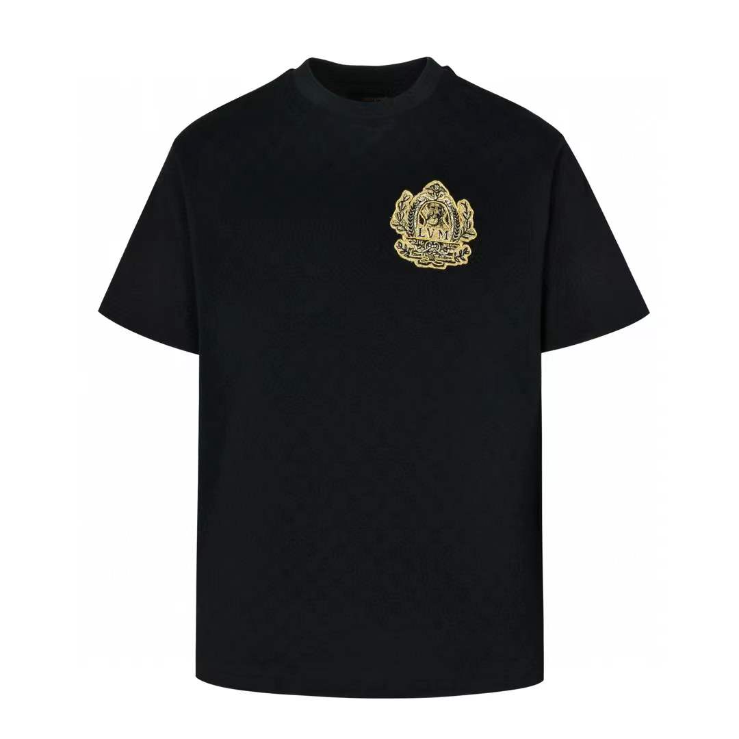 LV Signature Patch Cotton T-Shirt with a golden LV Dog coat of arms patch on the chest