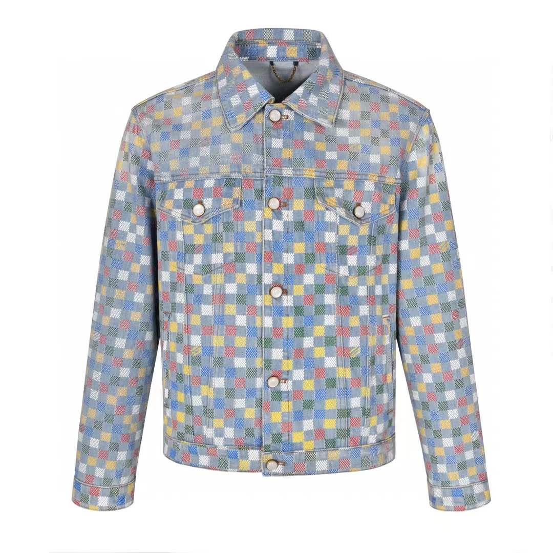 LV Damier Denim Trucker Jacket in a multicolor pattern