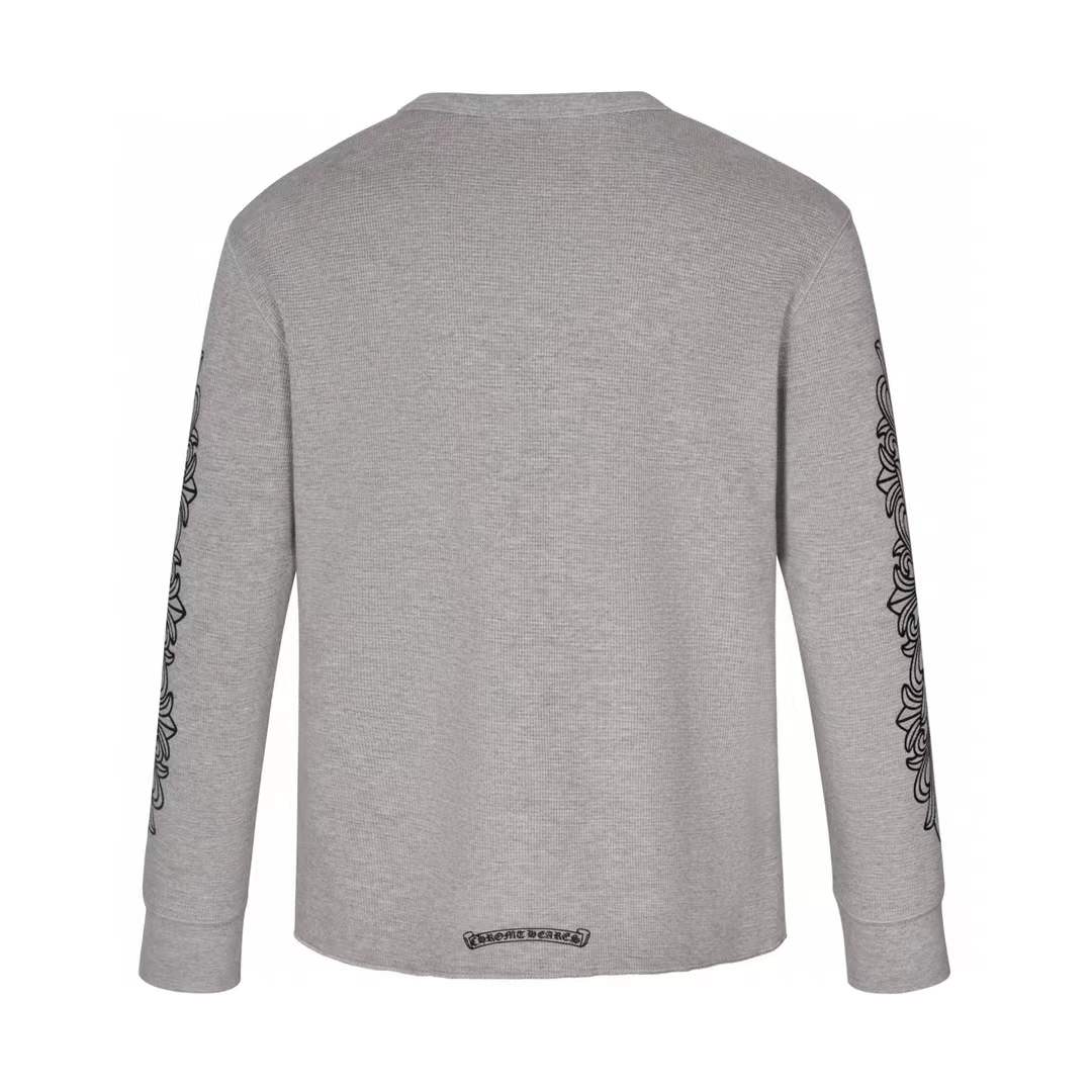 Chrome Hearts Horseshoe Floral Sleeve Waffle Thermal sweatShirt in gray