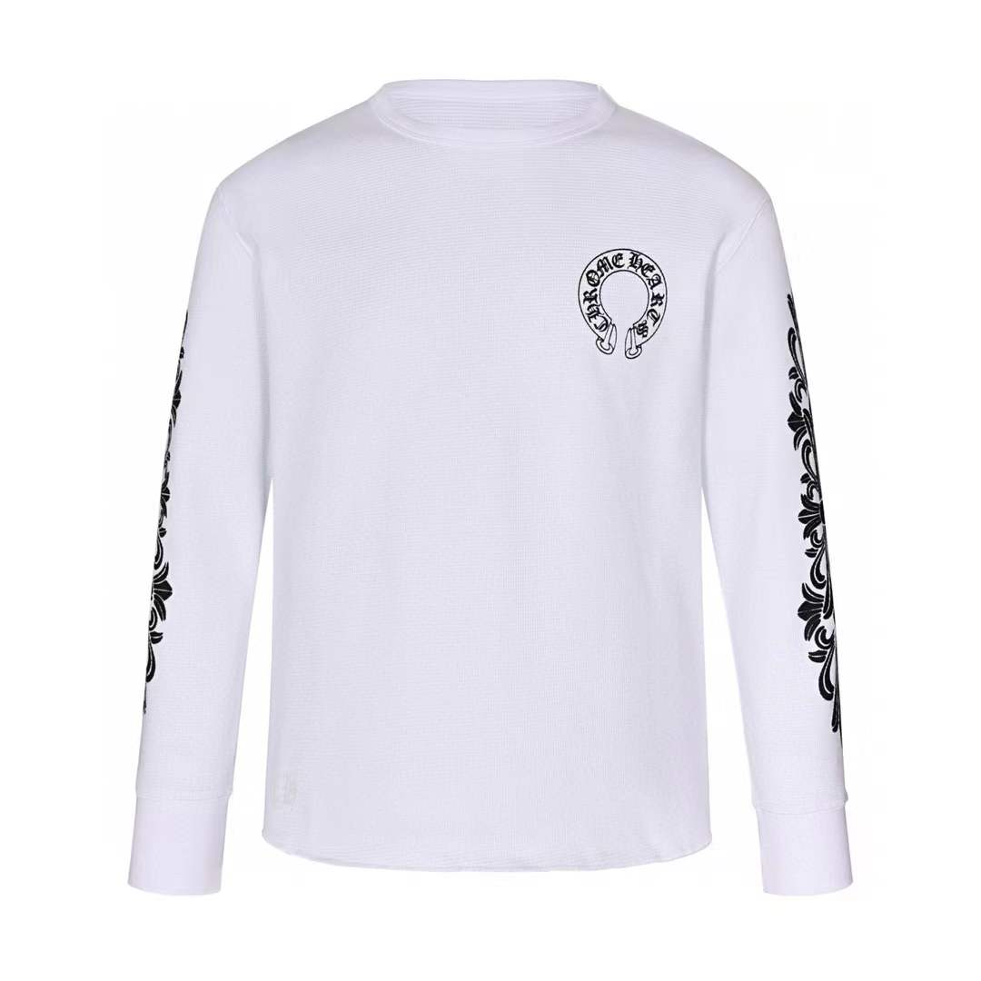 Chrome Hearts Horseshoe Floral Sleeve Waffle Thermal sweatShirt in white