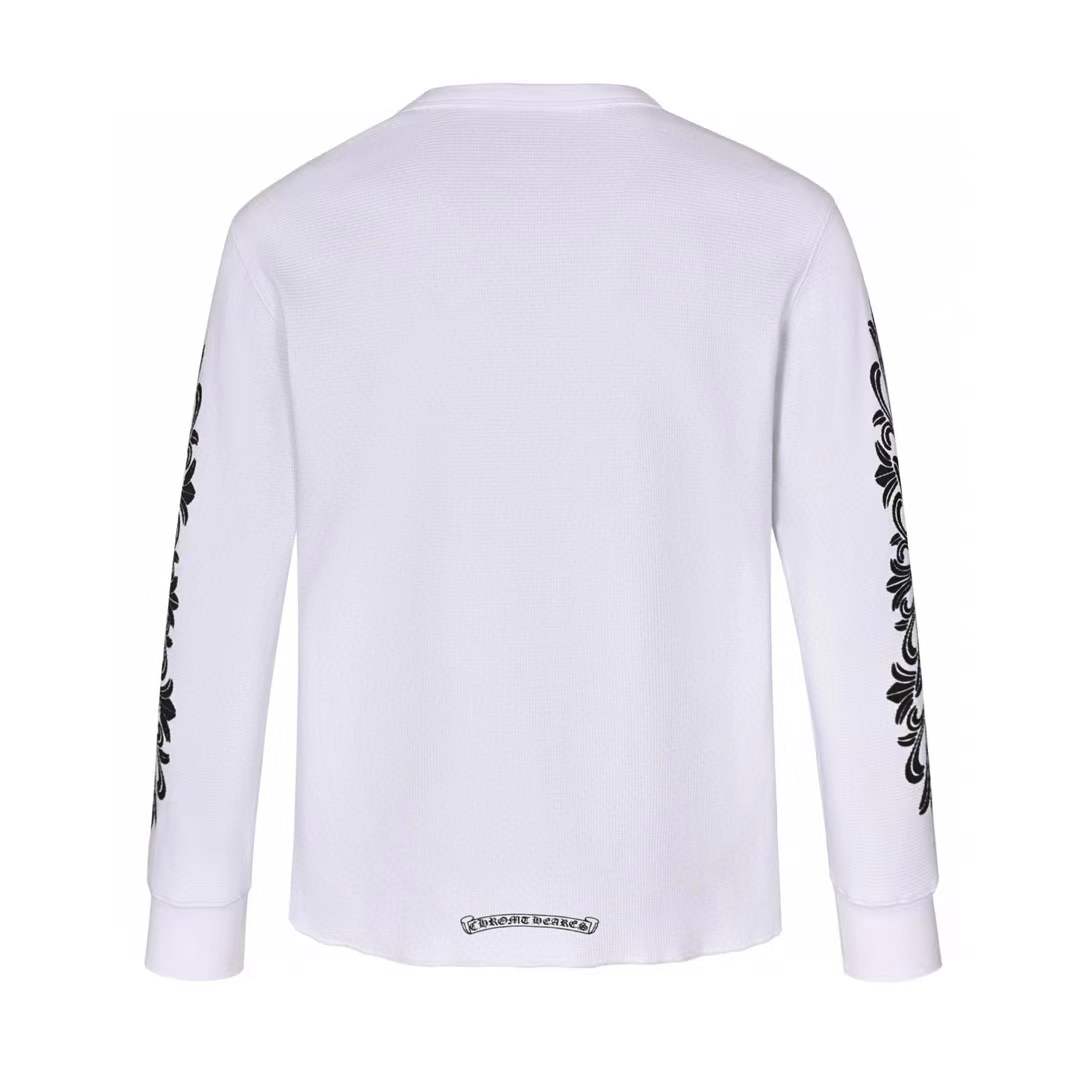Chrome Hearts Horseshoe Floral Sleeve Waffle Thermal sweatShirt in white