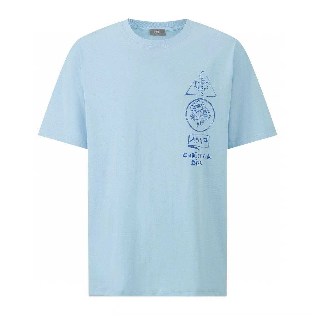 Dior men's graphic-print T-shirt with a blue graphic on the left chest