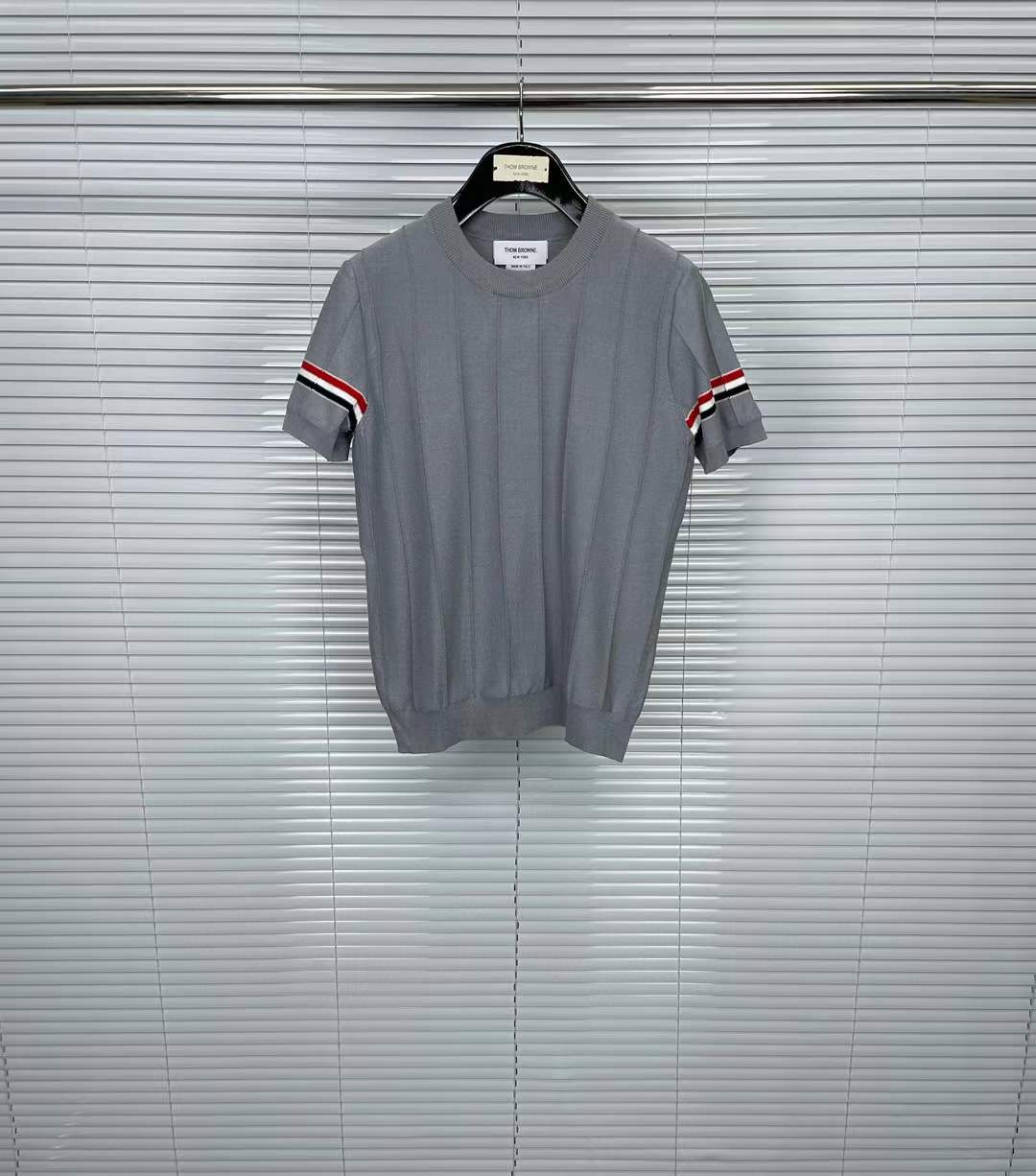 Thom Browne RWB stripe-detail T-shirt in grey cotton