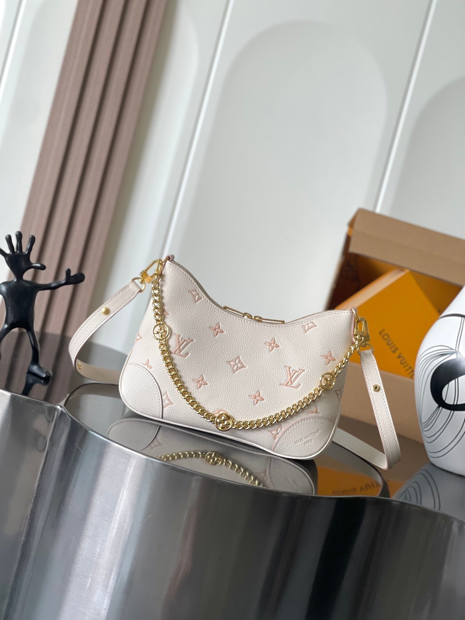LV Boulogne PM bag in the cream/Ardoise Bicolour Monogram Empreinte leather