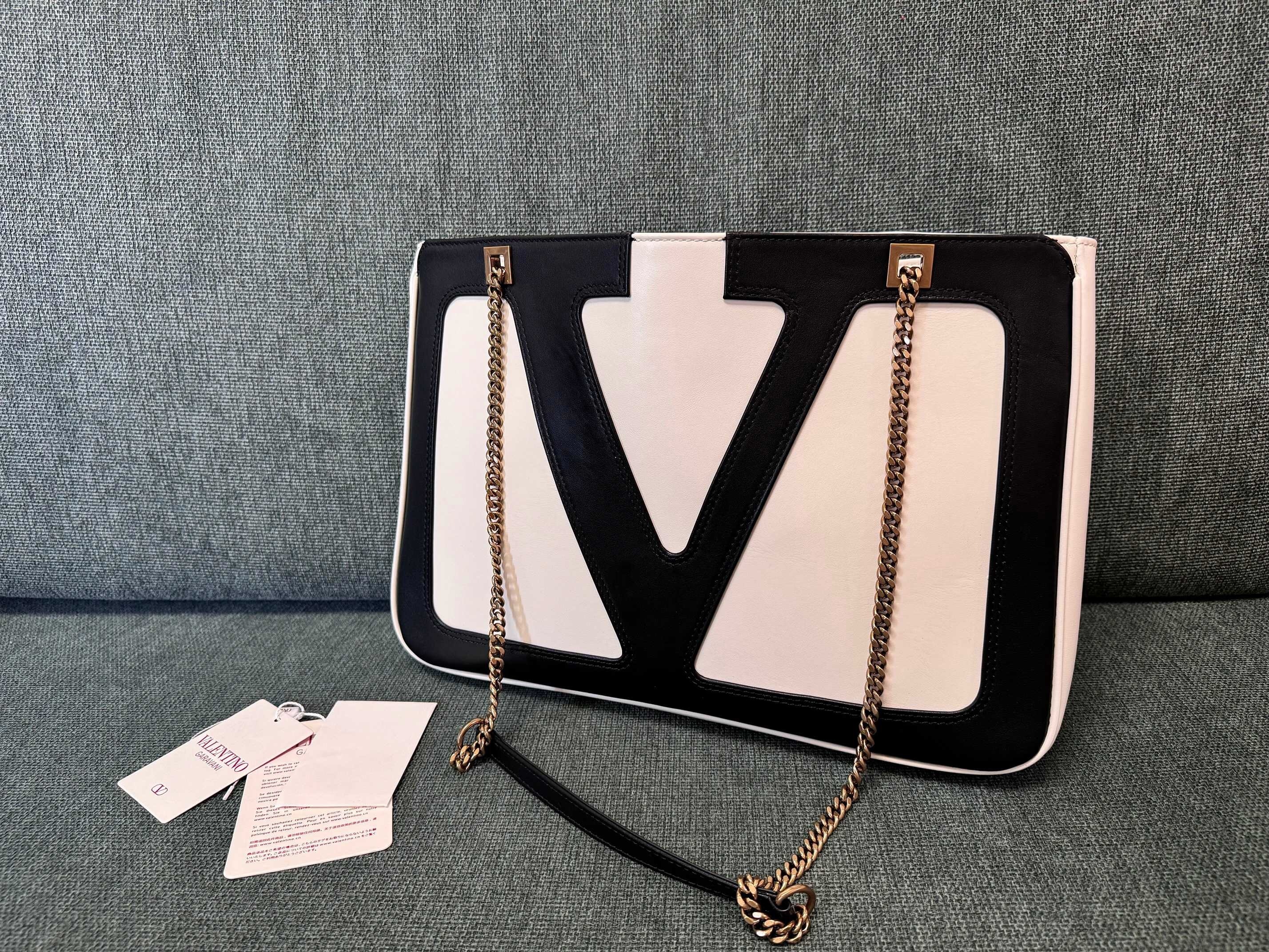 Valentino Garavani Viva Superstar medium shopping bag in ivory and black leather
