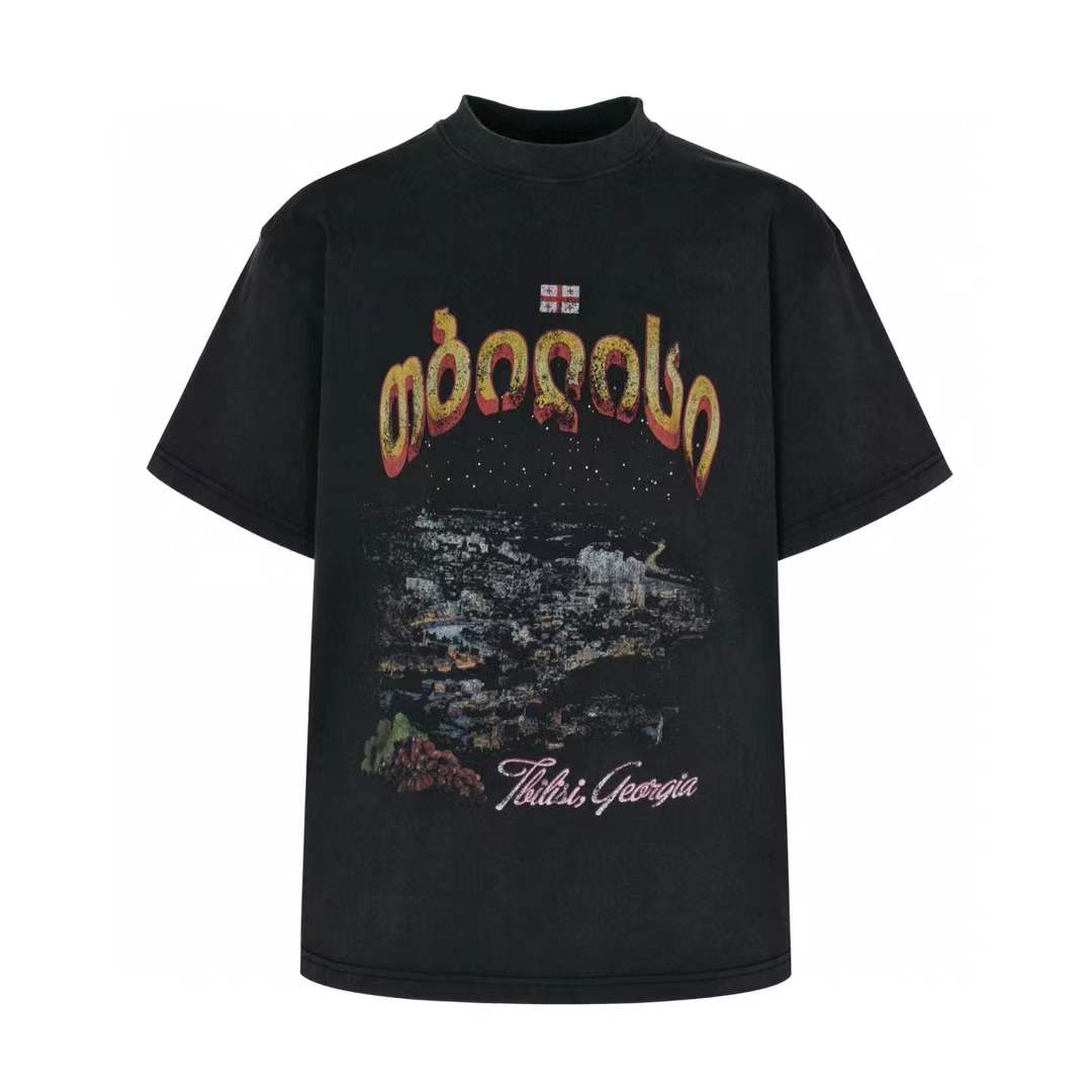 Balenciaga Tbilisi T-shirt in washed black cotton with a front graphic print