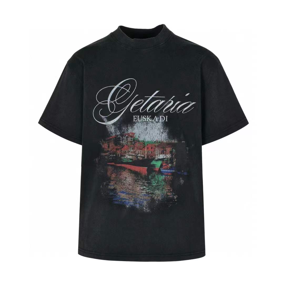 Balenciaga Getaria T-shirt in faded washed black cotton with a graphic print