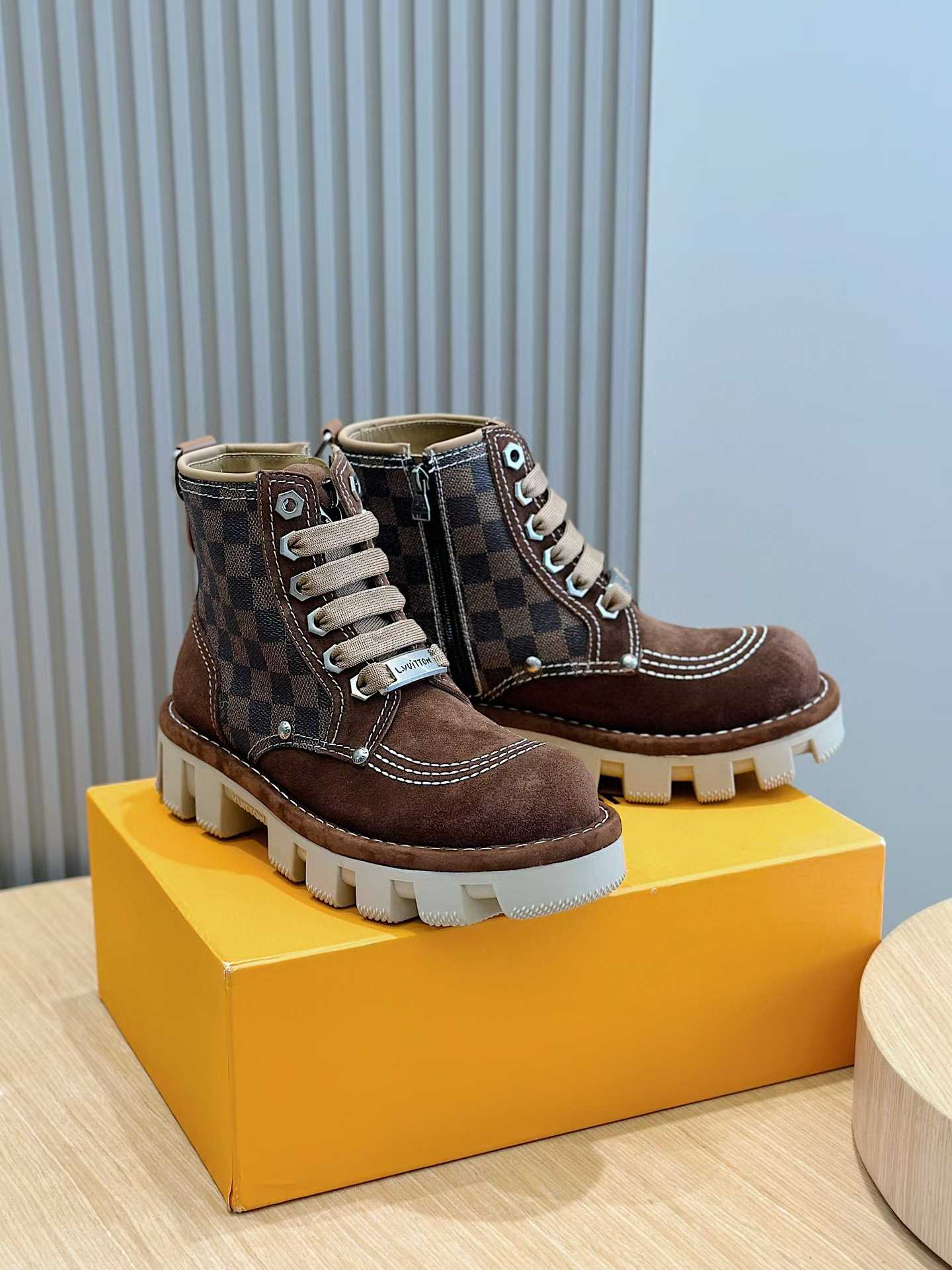 LV Remix Combat Boots in the marron colorway