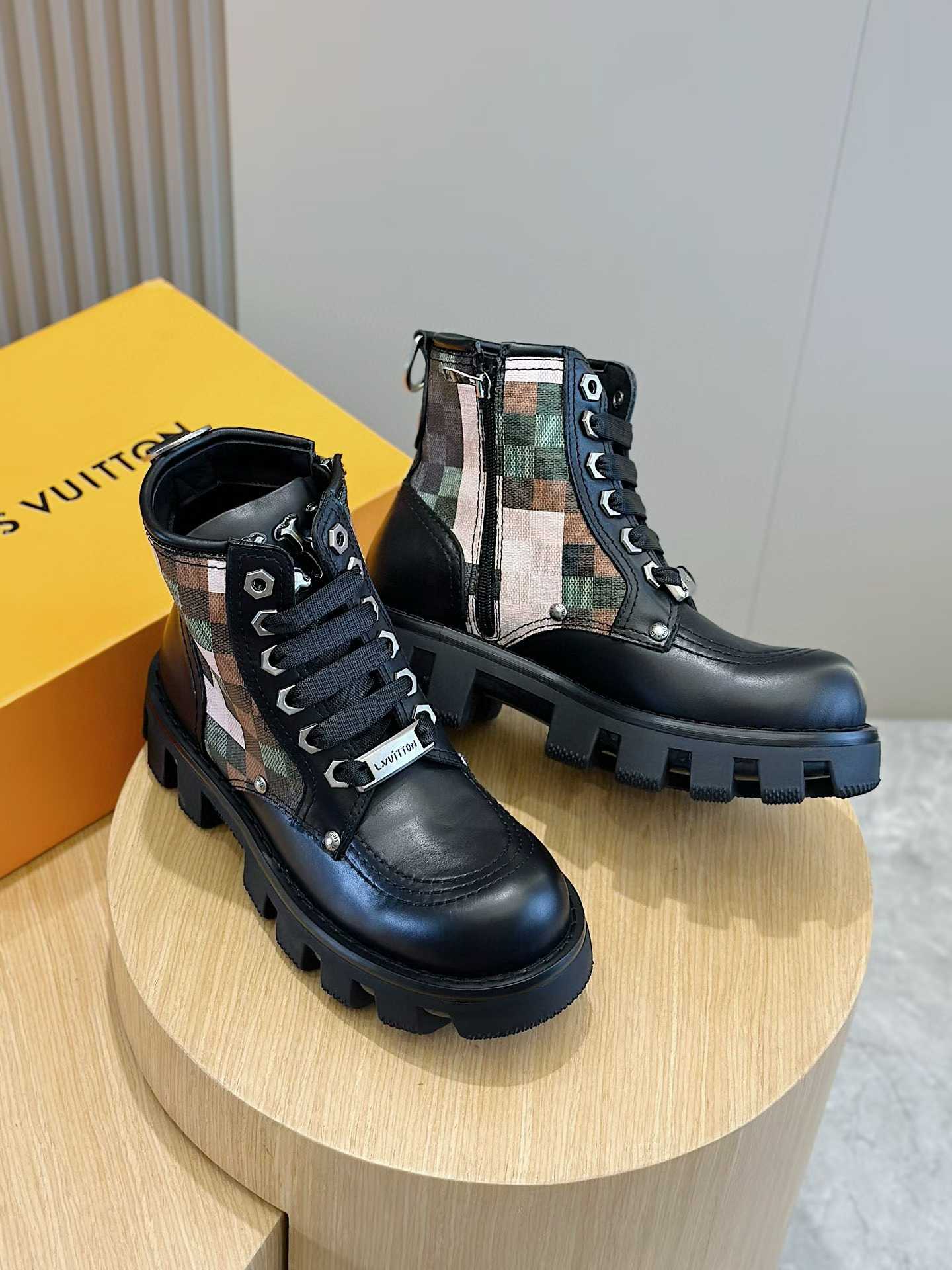 LV Damier Camouflage LV Checker Combat Boots