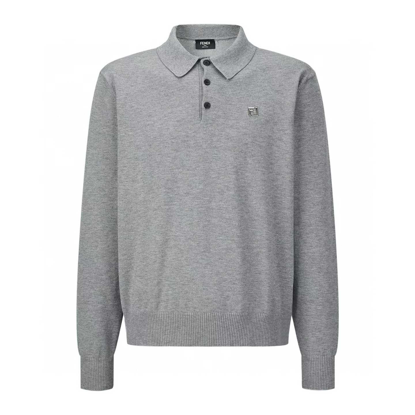 Fendi Gabicci Vintage 1973 Francesco long sleeve knit polo shirt in grey