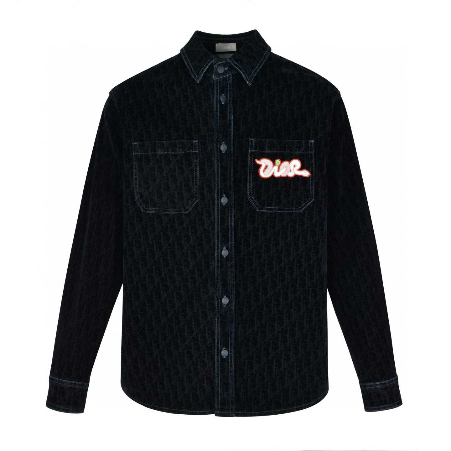 Dior and KAWS overshirt in black cotton-blend denim Dior Oblique motif and a stylized embroidered logo