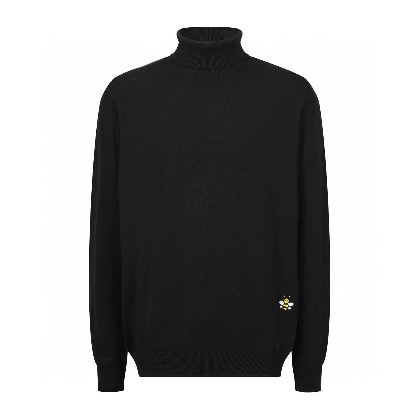 Dior x KAWS Bee Logo Turtleneck Wool Knit Sweater in black