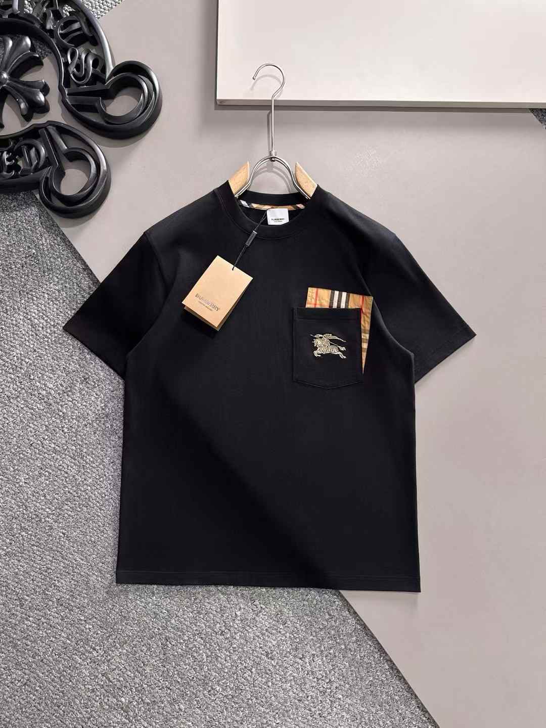 Burberry Check Label Cotton T-shirt in black