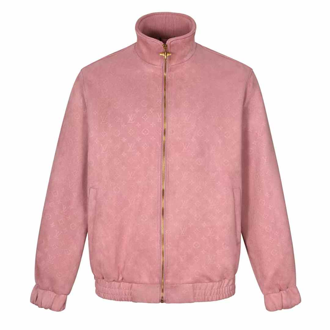 LV Monogram Debossed Leather Tracksuit Jacket in wistful mauve suede