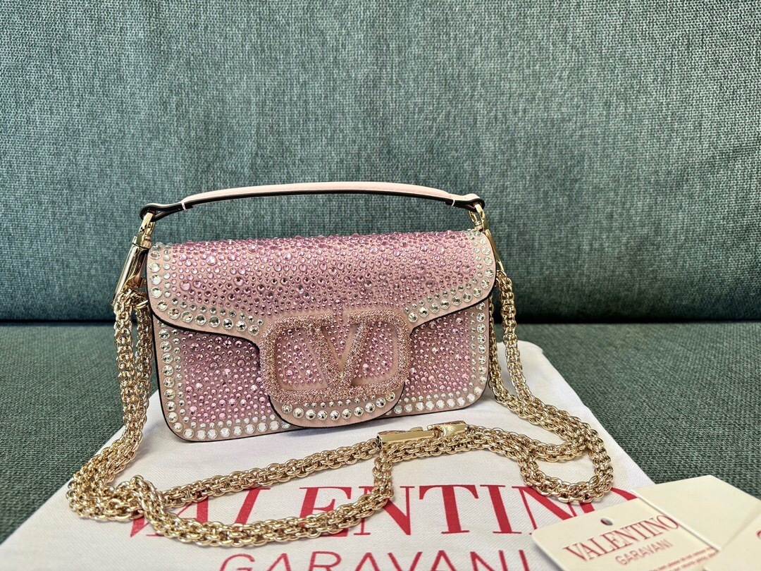 Valentino Garavani Small Locò shoulder bag embellished with rhinestones