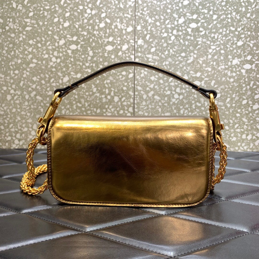 Valentino Garavani Locò shoulder bag in metallic craquelé-effect calfskin with VLogo Signature element